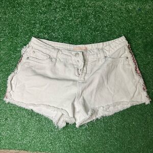 White Distressed Jean Shorts with Frayed Hem